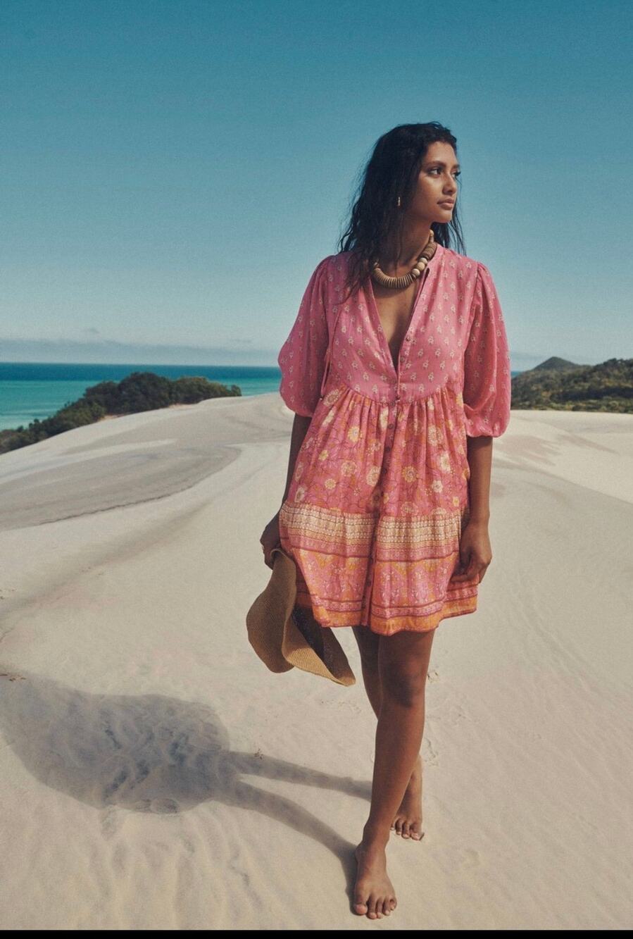 Spell & The Gypsy Collective Utopia Tunic Mini Dress in Flamingo Size Small